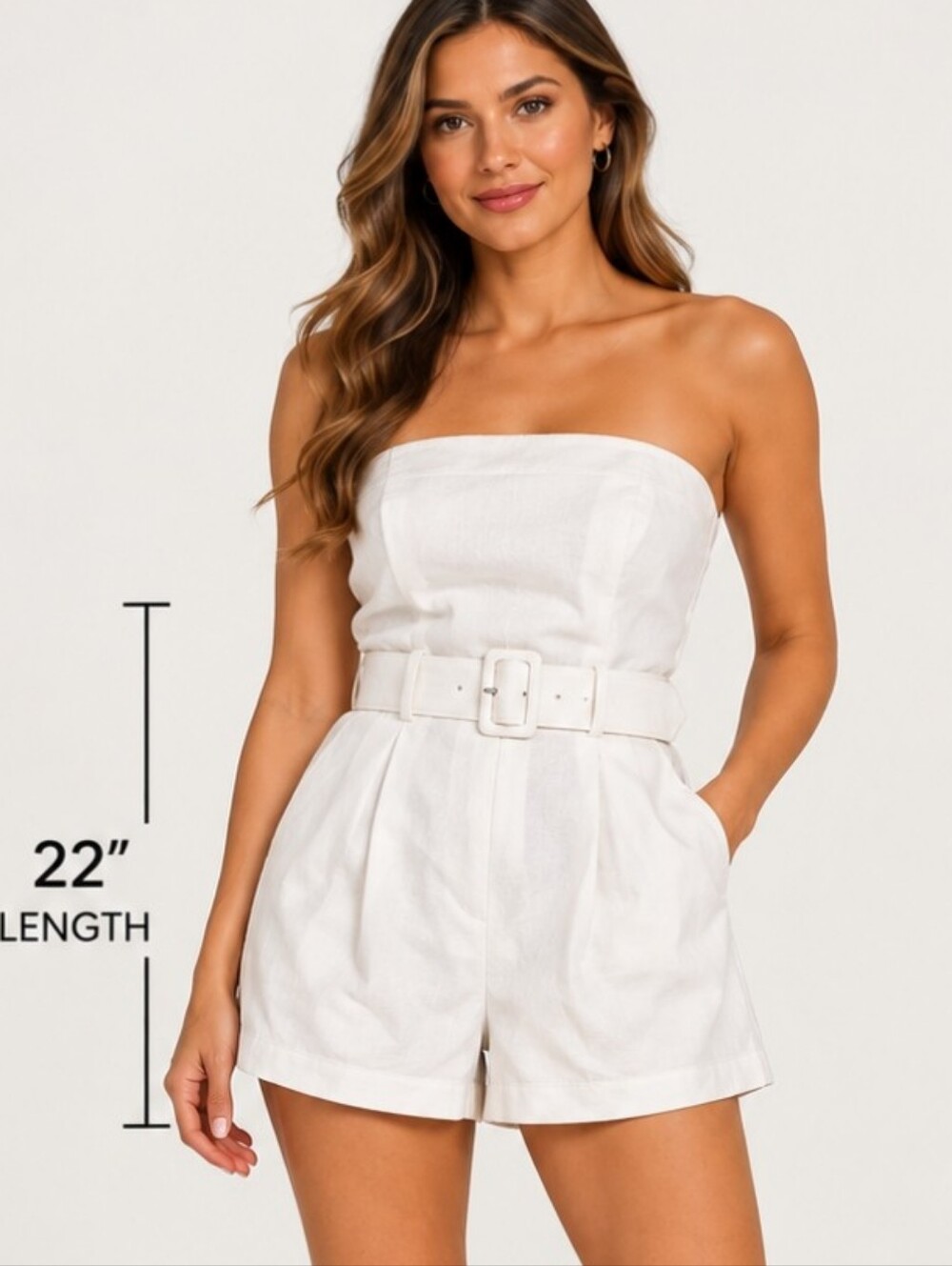 Lavender Brown White Strapless Belted Romper Playsuit Nwt Medium